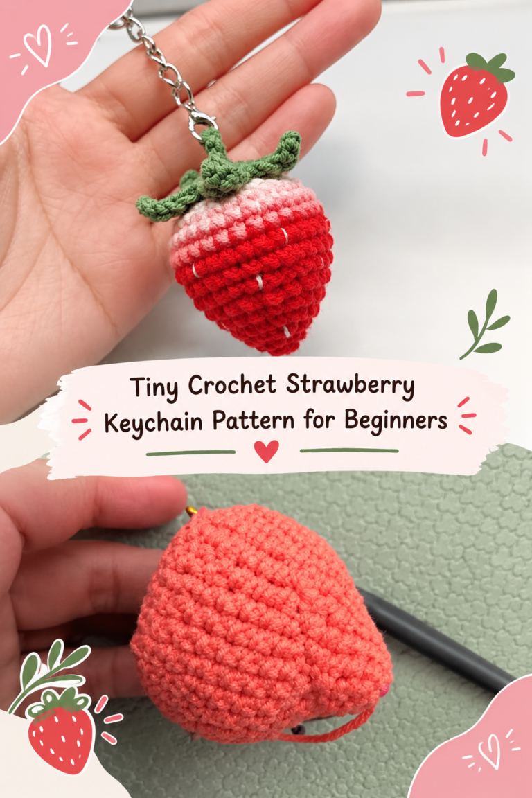Tiny Crochet Strawberry Keychain Pattern for Beginners