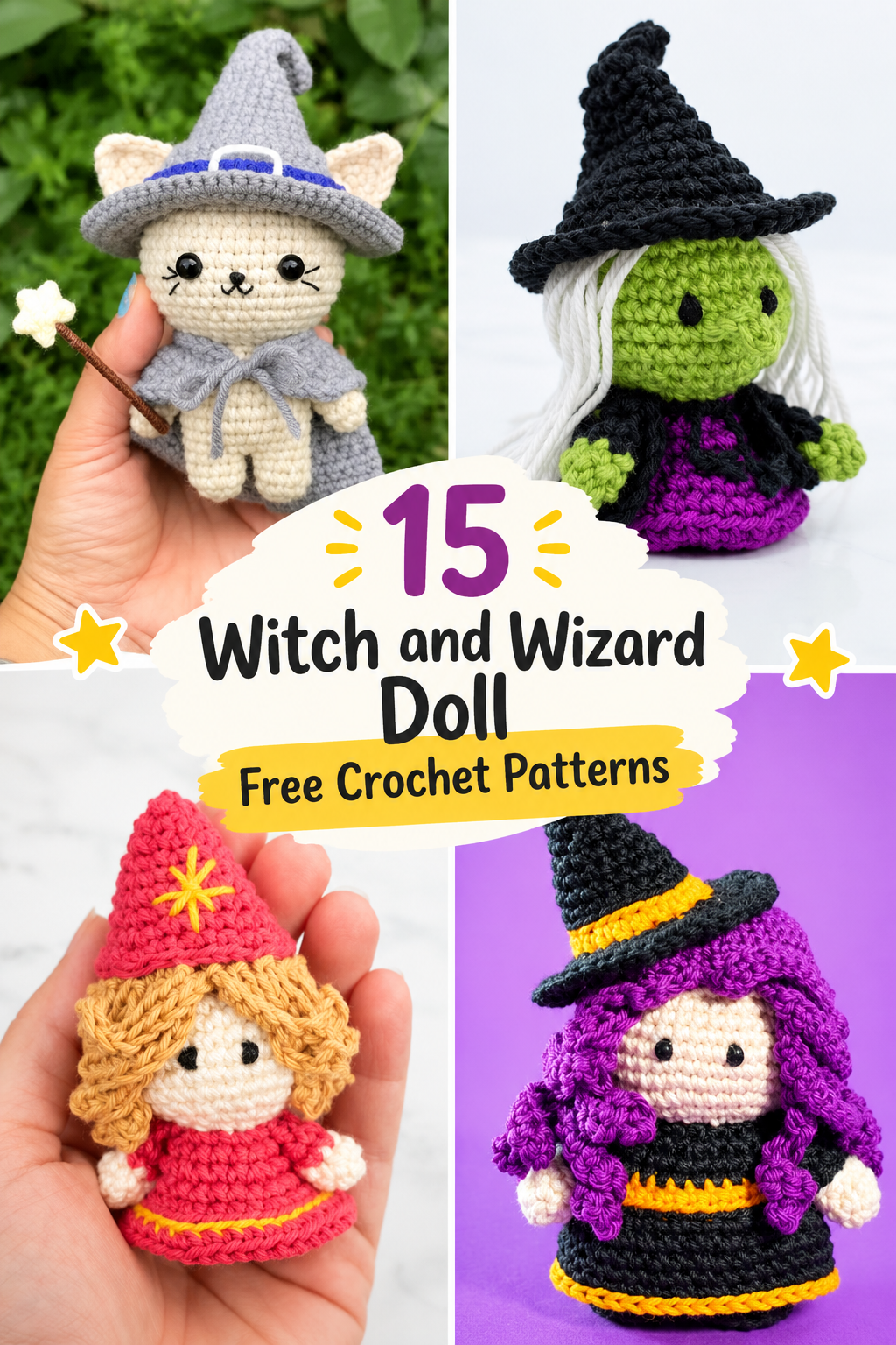 15 Witch and Wizard Doll Free Crochet Patterns
