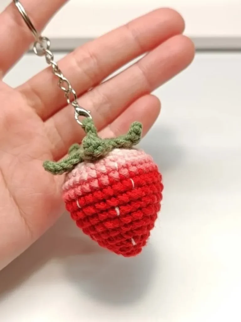 Tiny Crochet Strawberry Keychain Pattern for Beginners
